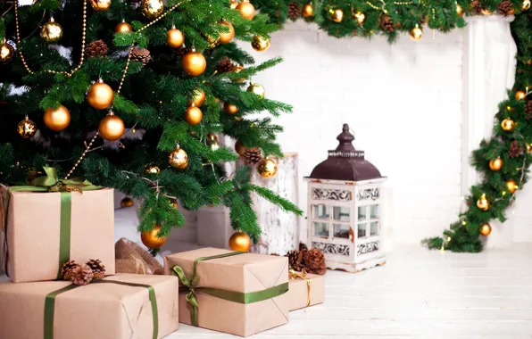 Картинка украшения, шары, игрушки, елка, фонарь, подарки, Новый год, шишки, 2018