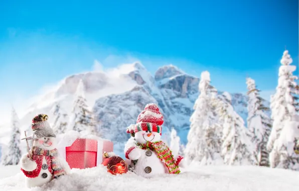 Картинка Новый Год, Рождество, снеговики, winter, snow, merry christmas, snowman