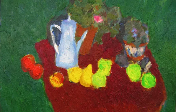 Картинка чайник, Натюрморт, 2005, зелёный фон, Петяев