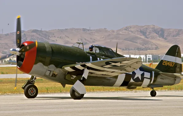 Картинка ретро, Thunderbolt, истребитель-бомбардировщик, P-47, Republic