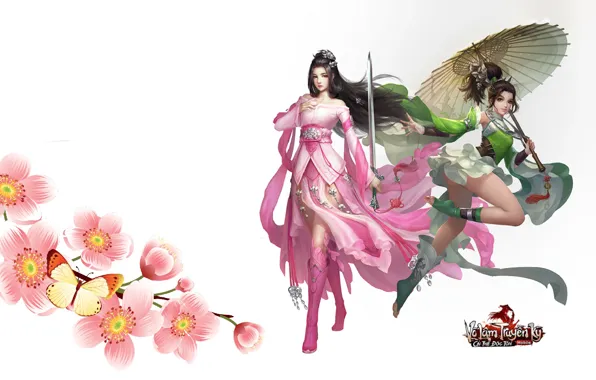 Картинка цветы, зонтик, девушки, игра, арт, Swordsman Mobile