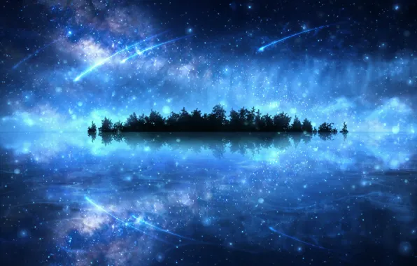 Картинка вода, космос, деревья, фантастика