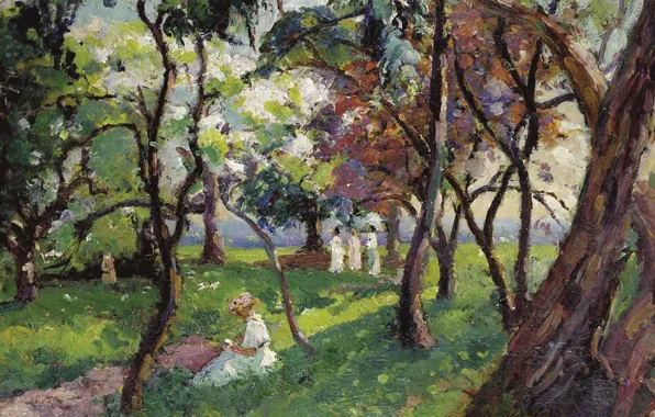 Картинка пейзаж, картина, The Family at the Park of Salvar Nievre, Emmanuel De La Villion