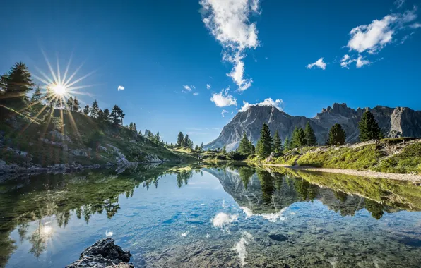 Картинка небо, горы, озеро, отражение, Италия, Italy, Доломитовые Альпы, Южный Тироль, South Tyrol, Dolomites, Lago di …