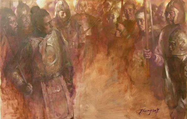 Картинка воины, HongNian Zhang, отеннки коричневого, 9rebellingsoldiers