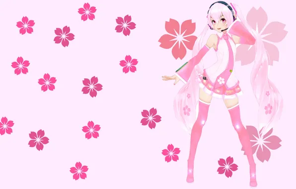 Картинка цветы, аниме, арт, девочка, вокалоид, Мику, KasokuSato Sakura Miku
