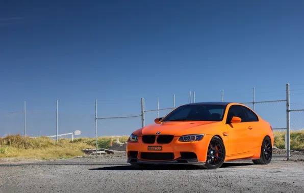 Картинка небо, оранжевый, BMW, ограждение, БМВ, orange, e92