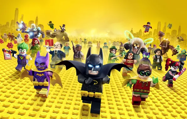Картинка city, cinema, Wonder Woman, toy, Batman, yellow, movie, bat, Lego, Robin, hero, film, Two-Face, animated …