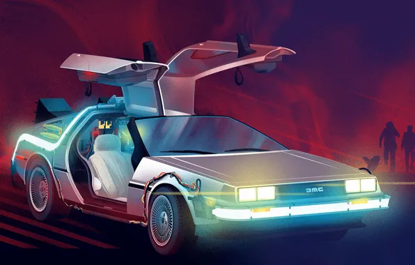 Картинка Рисунок, Машина, DeLorean DMC-12, DeLorean, DMC-12, Фантастика, DMC, Back to the Future, Retrowave, Synthwave