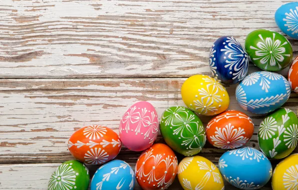 Картинка colorful, Пасха, happy, wood, spring, Easter, eggs, holiday, яйца крашеные