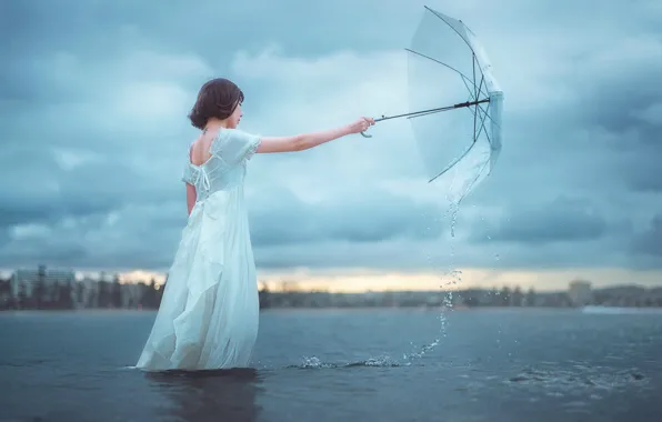 Картинка вода, девушка, зонт