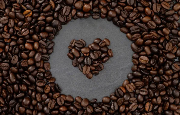 Картинка фон, сердце, кофе, зерна, love, heart, texture, background, beans, coffee, roasted
