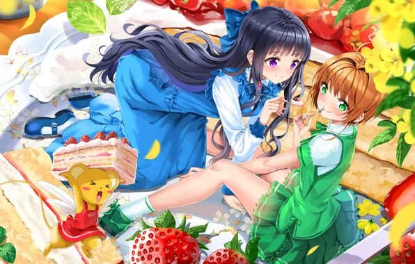 Картинка девочки, аниме, арт, торт, Card Captor Sakura
