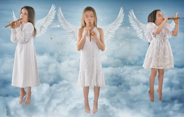 Картинка небо, музыка, девочки, ангелы