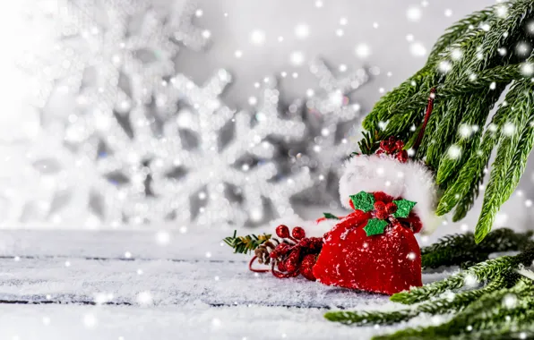 Картинка зима, снег, украшения, снежинки, елка, Новый Год, Рождество, happy, Christmas, wood, winter, snow, New Year, …