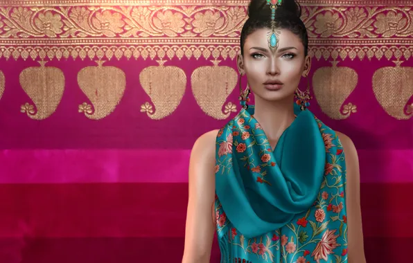 Картинка девушка, ткань, украшение, индийка