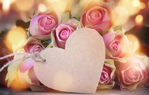 Картинка розы, love, бутоны, heart, pink, flowers, romantic, roses, valentine`s day