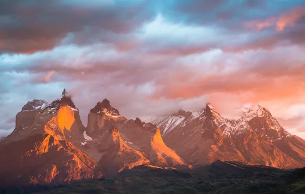 Картинка небо, облака, свет, горы, природа, Анды, Южная Америка, Патагония