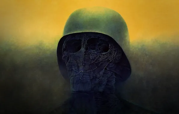 Картинка смерть, череп, ужас, каска, art, мутант, глазницы, Zdzisław Beksiński