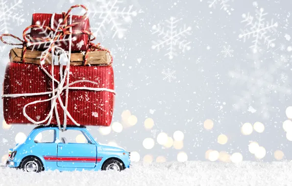 Картинка car, снег, Новый Год, Рождество, подарки, Christmas, snow, Merry Christmas, Xmas, decoration, gifts, holiday celebration