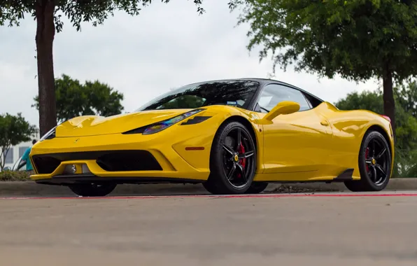 Картинка Ferrari, 458, Black, Yellow, Speciale, Wheels
