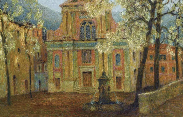 Картинка дома, картина, фонтан, городской пейзаж, Henri Le Sedaner, Анри Ле Сиданэ, Церковь Дольчеаккуа