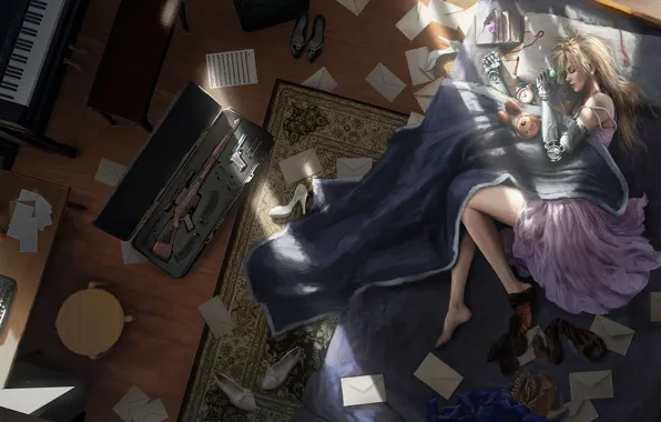 Картинка девушка, арт, лежит, Violet Evergarden