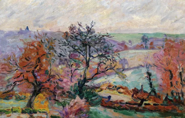 Картинка осень, пейзаж, природа, картина, Арман Гийомен, Armand Guillaumin, Вид Крозана