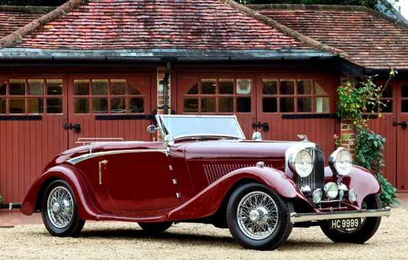 Картинка convertible, retro, coupe, luxury, 1934, red old car, Bentley Drophead