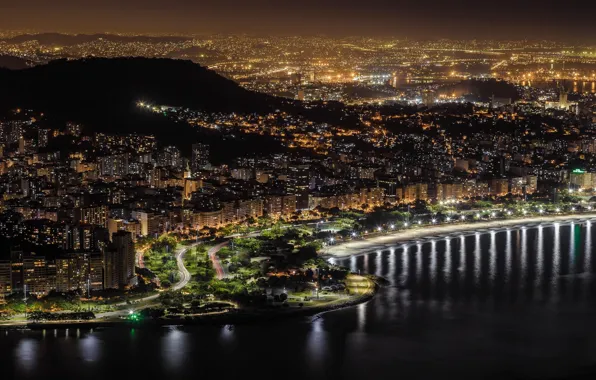 Картинка ночь, огни, панорама, Бразилия, Рио-де-Жанейро, Rio de Janeiro