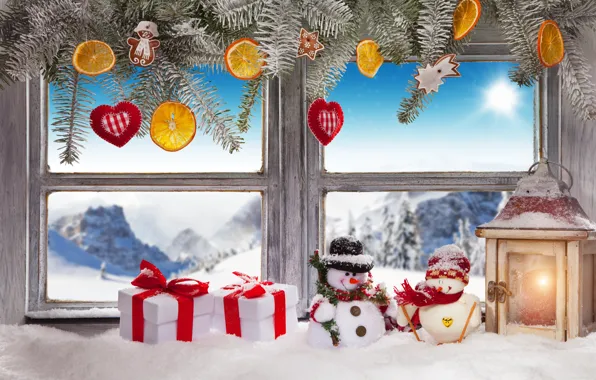 Картинка зима, снег, украшения, Новый Год, окно, Рождество, подарки, Christmas, winter, snow, window, Merry Christmas, Xmas, …