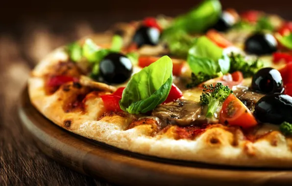 Картинка грибы, еда, пицца, маслины, брокколи