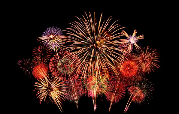 Картинка салют, colorful, Новый Год, фейерверк, new year, happy, night, fireworks, 2017, holiday celebration