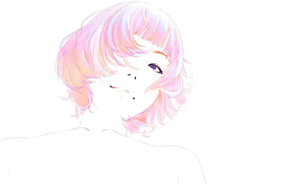 Картинка лицо, стрижка, белый фон, плечи, челка, розовые волосы, портрет девушки, Илья Кувшинов