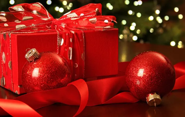 Картинка Новый Год, Рождество, red, balls, merry christmas, gift, decoration