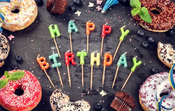 Картинка свечи, colorful, Happy Birthday, colours, cupcake, celebration, кексы, decoration, candle, День Рождения