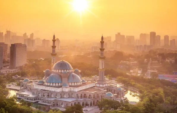 Картинка пейзаж, city, город, мечеть, landscape, Kuala Lumpur, Malaysia, Куала-Лумпур, mosque