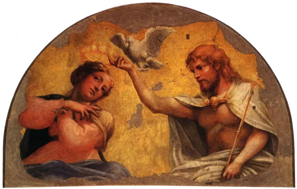 Картинка Мария, белый голубь, Поклонение волхвов, Антонио Аллегри Корреджо, высокое возрождение, итальянская живопись, религиозная живопись, Коронование …