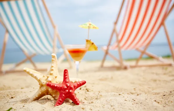 Картинка песок, море, пляж, лето, отдых, шезлонг, морская звезда, summer, beach, каникулы, sea, sand, vacation, starfish, …