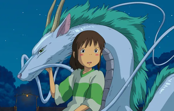 Картинка girl, anime, cartoon, movie, dragon, Hayao Miyazaki, film, Spirited Away, Studio Ghibli, Chihiro