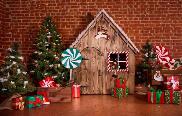 Картинка украшения, комната, игрушки, елка, Новый Год, Рождество, подарки, домик, Christmas, design, wood, Merry Christmas, Xmas, …