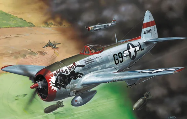 Картинка арт, Thunderbolt, USAF, истребитель-бомбардировщик, WW2, Republic, Jug, P-47D-30, T-bolt, Тяжелый истребитель