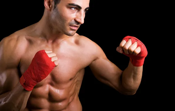 Картинка red, man, fight, muscles, ring, fist, warrior, fitness, strong, ready, health, boxer, fierce, ripped