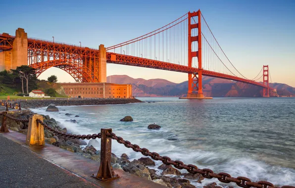 Картинка мост, цепь, залив, Сан-Франциско, форт, Золотые ворота