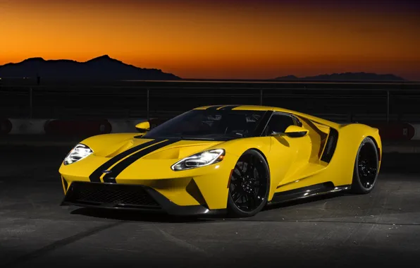 Картинка car, Ford, Ford GT, yellow, night, montain