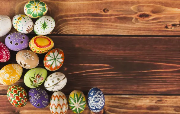 Картинка colorful, Пасха, wood, spring, Easter, eggs, decoration, Happy, яйца крашеные