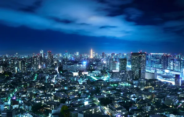 Картинка небо, ночь, город, огни, Япония, Токио