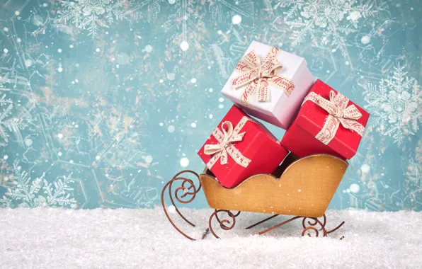 Картинка фон, новый год, рождество, подарки, санки, Jenny Sturm