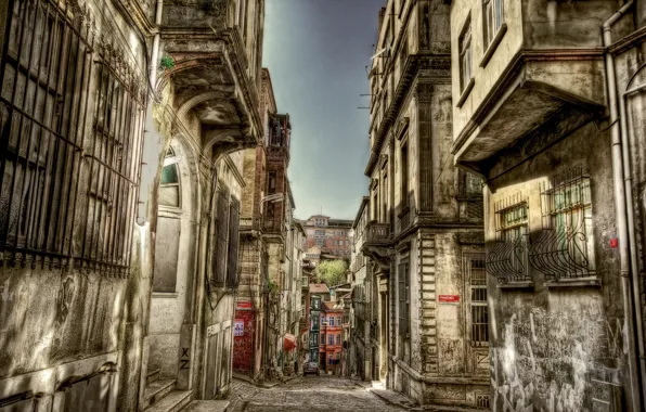 Картинка HDR, Улочка, Стамбул, Турция, Street, Istanbul, Turkey, Old building, Старые здания