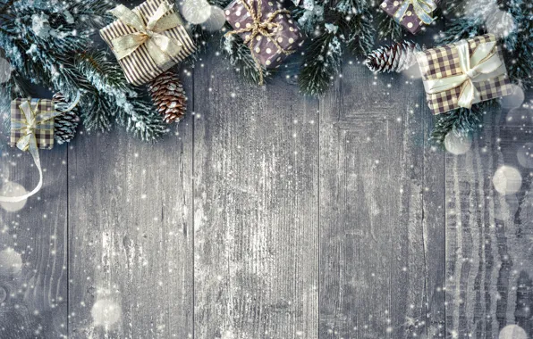 Картинка снег, украшения, Новый Год, Рождество, подарки, happy, Christmas, wood, snow, New Year, Merry Christmas, Xmas, …